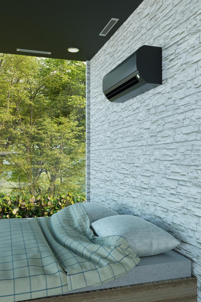 Instalación de Aire Acondicionado en Nerja acondicionador aire negro fondo cama habitacion ventana grande 3d